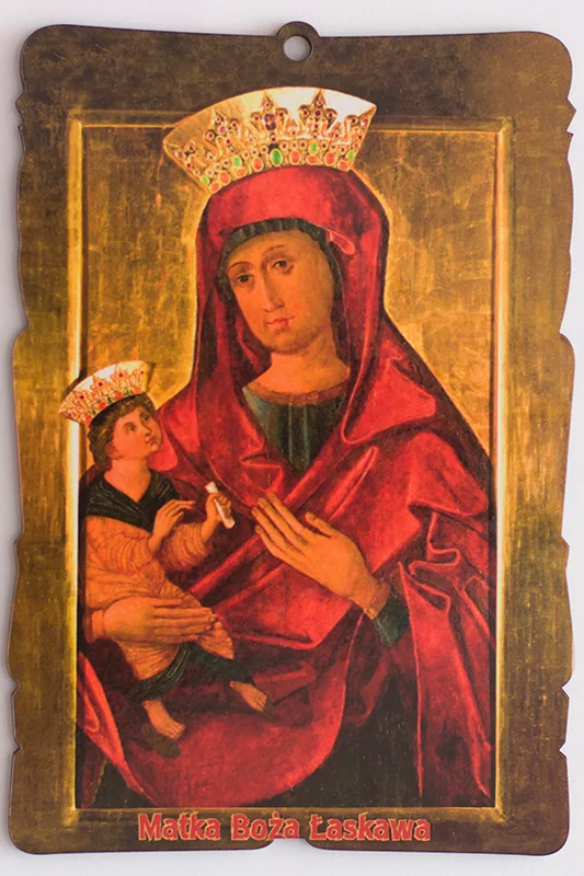 Ikona Matki Bożej Łaskawej nadrukowana na drewnie